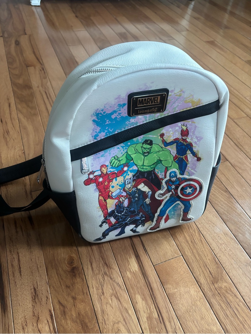Marvel Pink White Black Mini Backpack with Multicolor Superhero Print